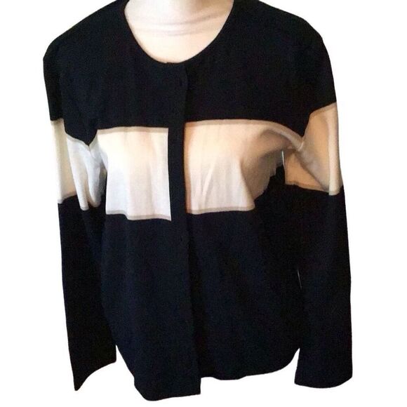 Sweater, Liz Claiborne Womens Cardigan, Navy and White, size Petite Small - Picture 1 of 6